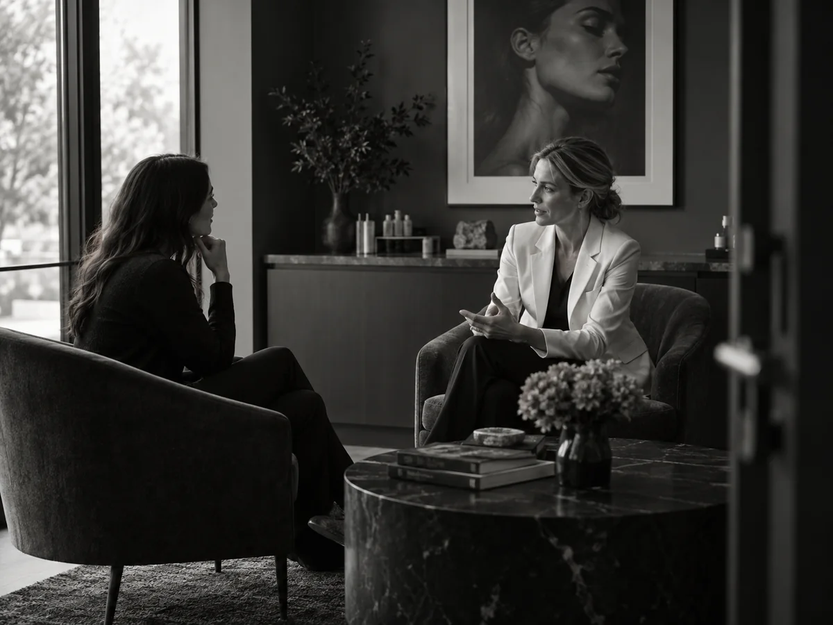 Private aesthetic consultation between clinician and client